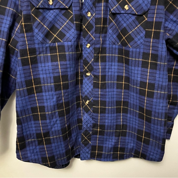 VTG FLANNEL JACKET PLAID BUTTON DOWN SHIRT BREAST POCKET INSULATED COAT BLUE MED - Picture 5 of 7